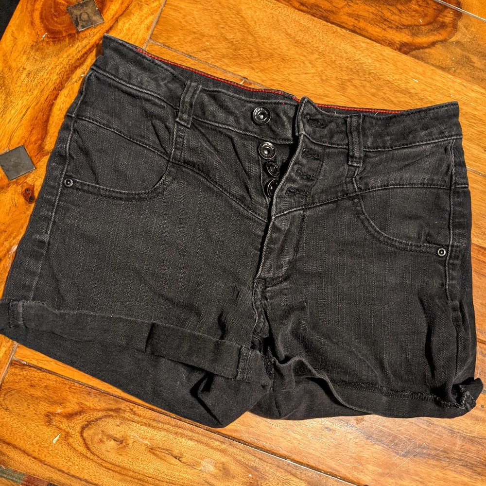 Hot Topic High Waisted Denim Shorts, Black, Cuffed